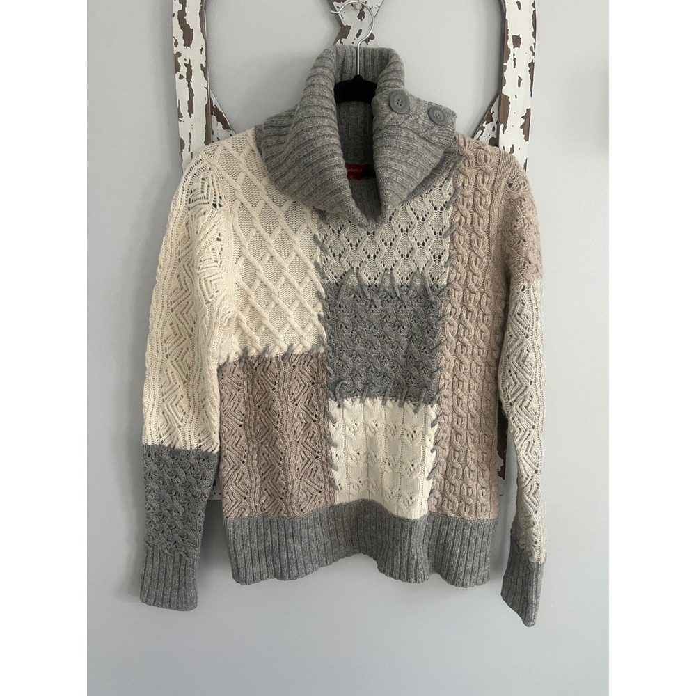 Sundance Size Small Lambswool Patchwork Saco Sweater Tan Gray‎ Knit Turtleneck